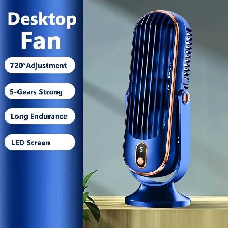 Ventilador de Aire Portátil con Motor Dual y 5 Velocidades 720°