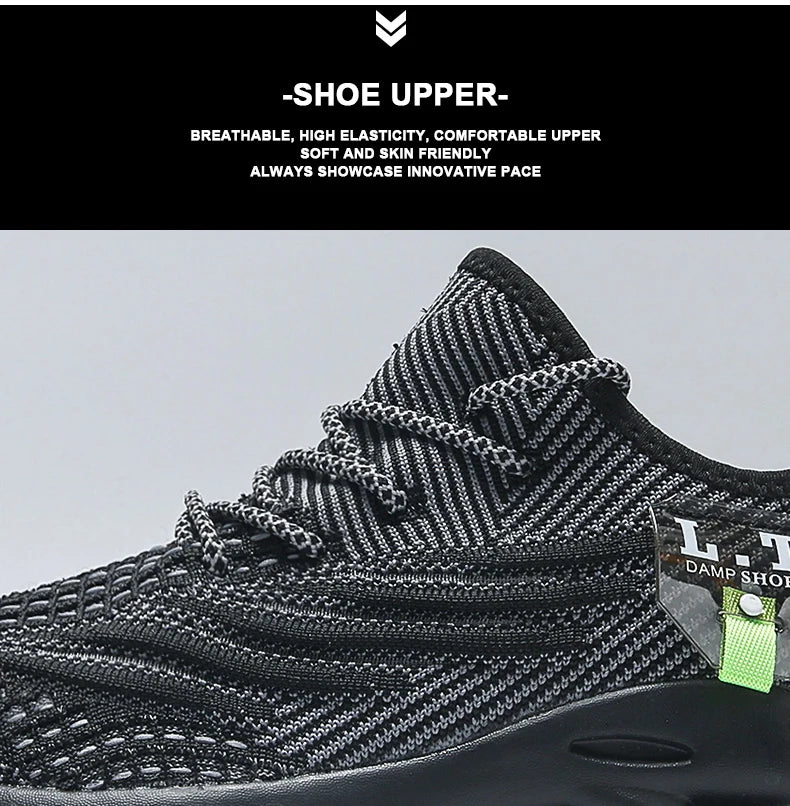 Zapatillas de correr transpirables para hombre, zapatos informales con plataforma a la moda, zapatillas de deporte antideslizantes ligeras de malla para exteriores, tenis negros para trabajo
