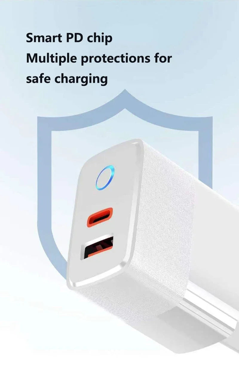 Cargador Rápido Doble Puerto PD+QC5.0 con Indicador LED