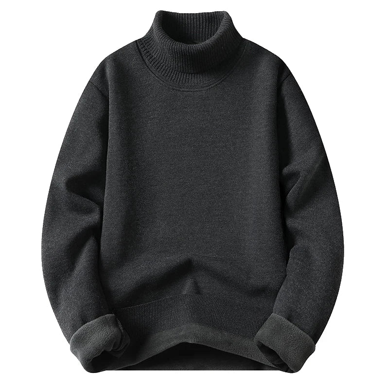Suéter de cuello alto para hombre, prendas de punto de lana, jerséis de terciopelo de Color sólido, suéteres de punto marrones de marca de lujo elegantes ajustados