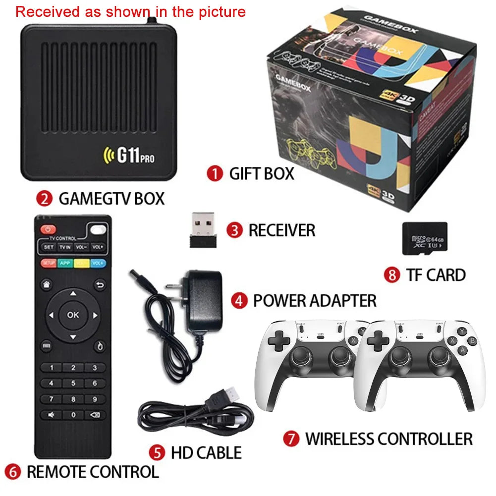 Consola de juegos G11 Pro 4K HD Android 9.0 Sistema dual TV Game Box 64G/128G Integrada con más de 60000 juegos retro Consola de videojuegos con mando inalámbrico
