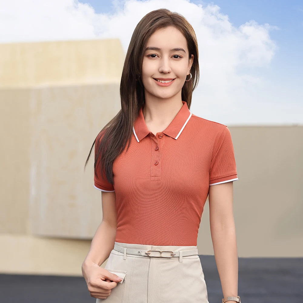Camiseta de Seda Helada con Cuello Polo para Mujer