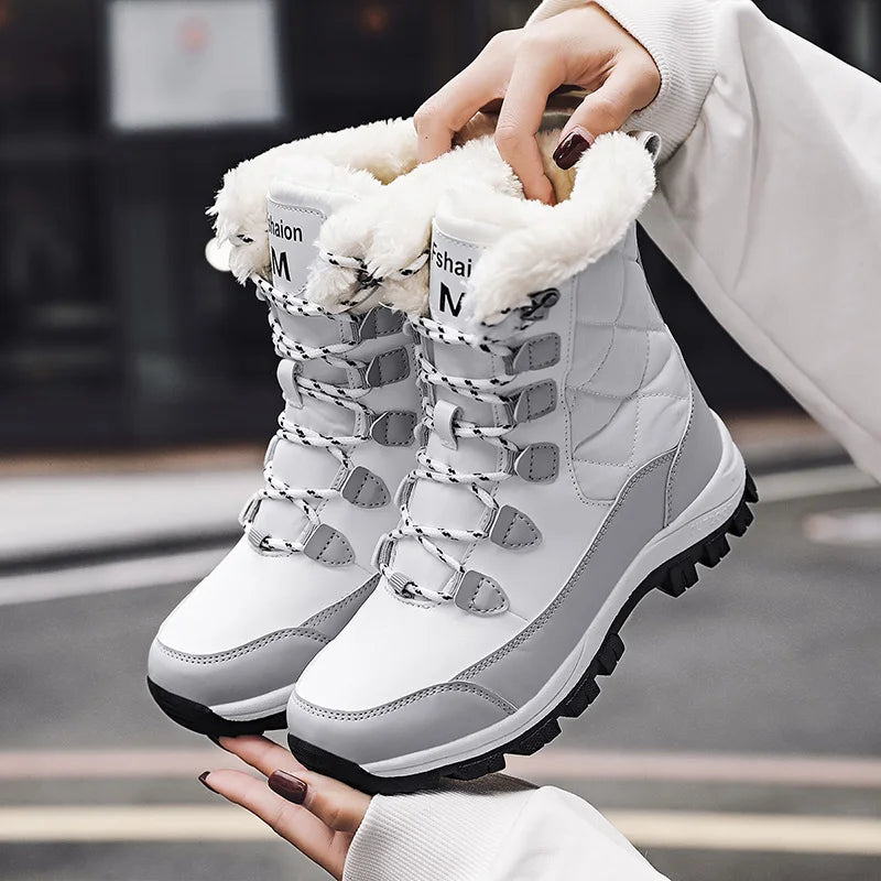 Botas de nieve para mujer con forro de felpa y suela antideslizante