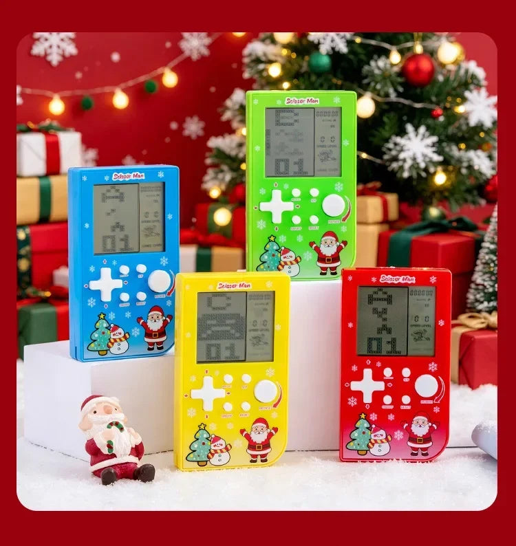 Consola de Juegos Retro con Diseño de Ladrillos Navideños, Tetris con Temática Festiva, Consola Electrónica Portátil, Regalo Festivo