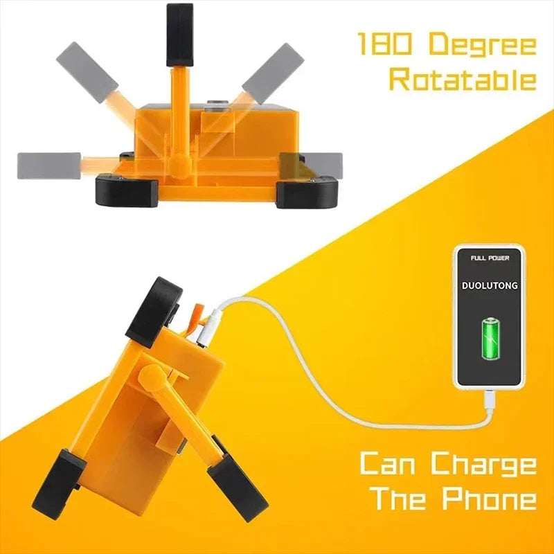 Lámpara de Trabajo Recargable, Reflector LED Solar Portátil con Puerto USB/Magnético/5 Modos de Iluminación, Lámpara de Emergencia para Sitio de Trabajo