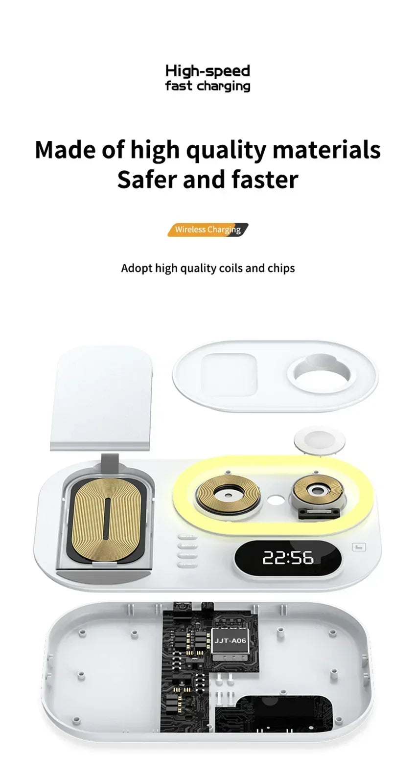 Base de Carga Inalámbrica 4 en 1, Estación de Carga Rápida de 15W para iPhone 12-17, Samsung Galaxy Watch, iWatch, Auriculares Xiaomi