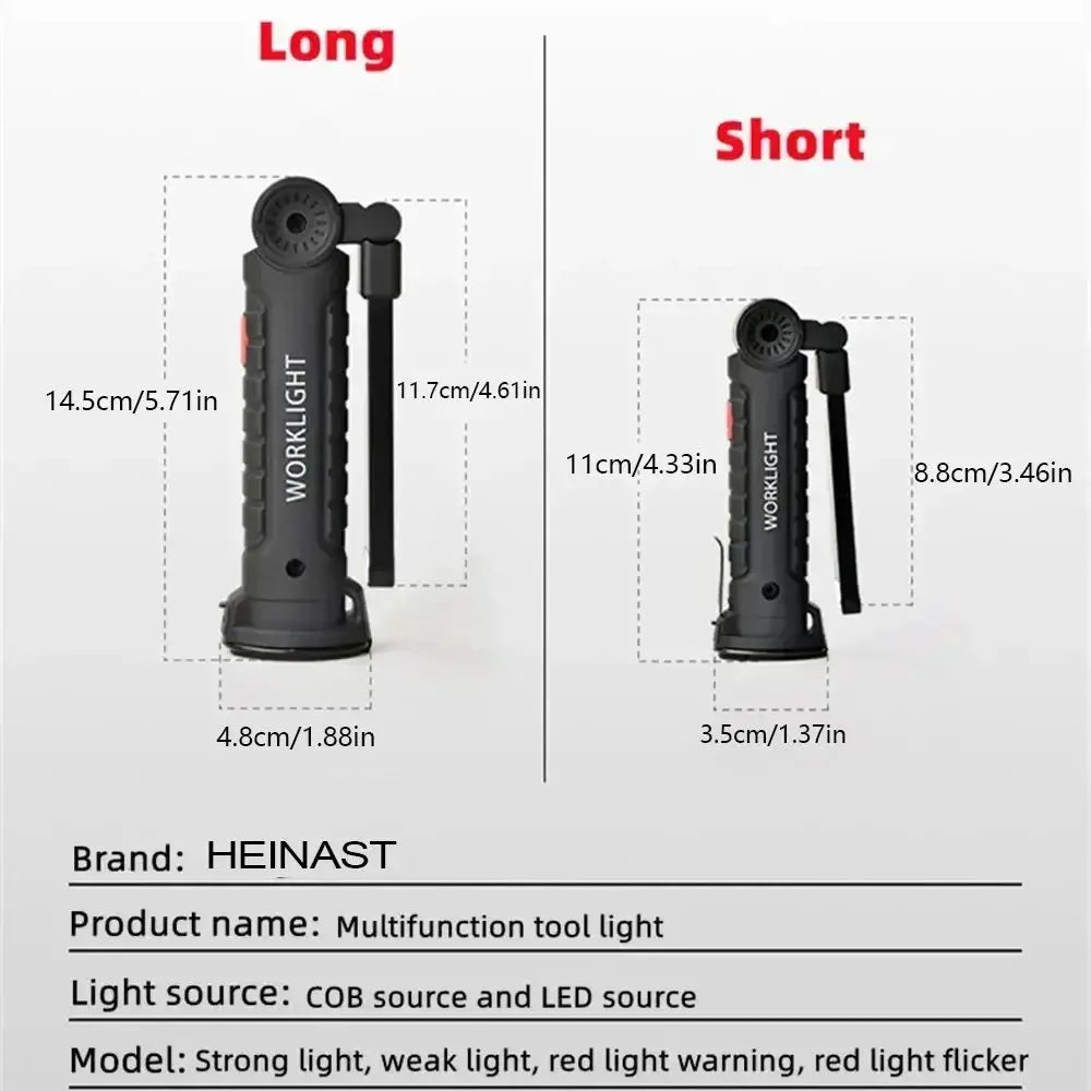 Lámpara de Trabajo LED COB Recargable con Imán y Gancho