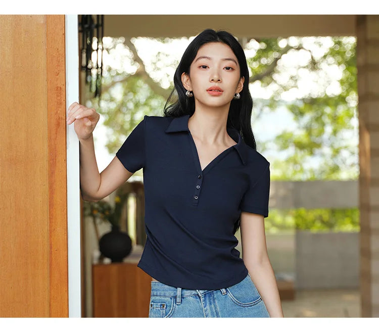 Camiseta Polo de Mujer, Corte Corto, Manga Corta