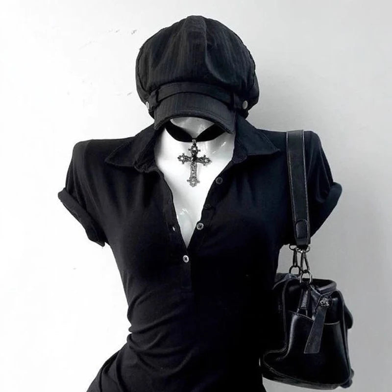 Camiseta con Cuello Polo Estilo Harajuku para Mujer