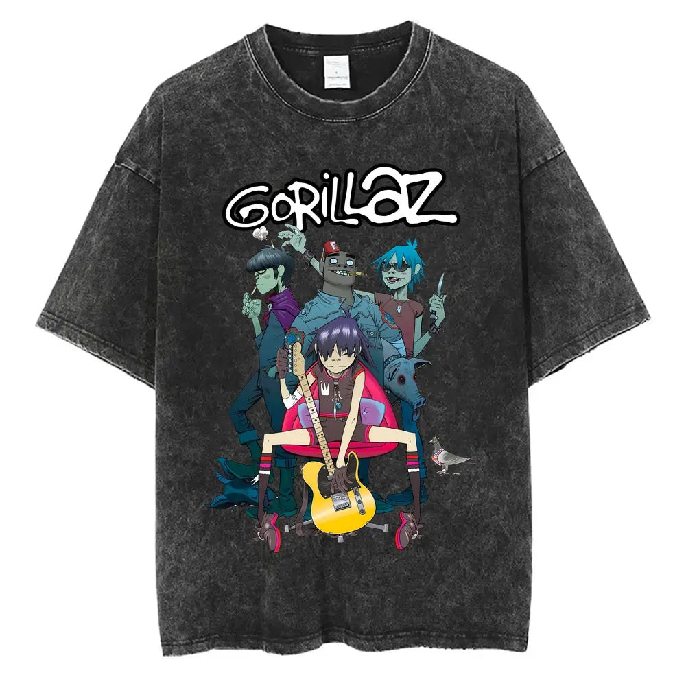 Camiseta Vintage Gorillaz, Punk Hip Hop Oversize, Unisex
