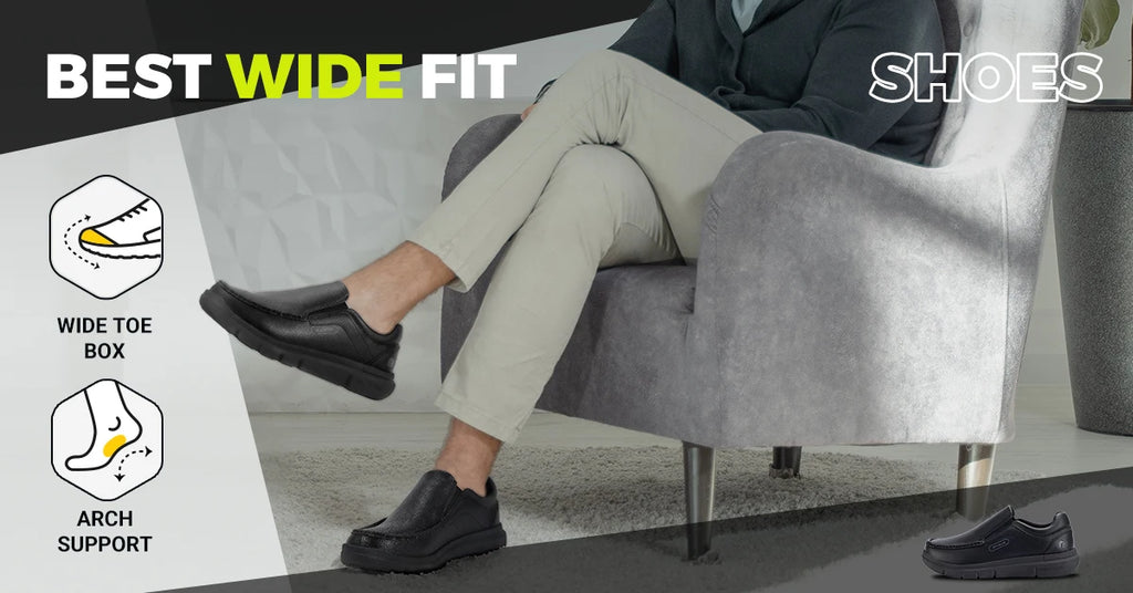 Zapatos Fitville para hombre, zapatos informales sin cordones de cuero de ancho, ligeros para pies hinchados con soporte para el arco, alivio del dolor