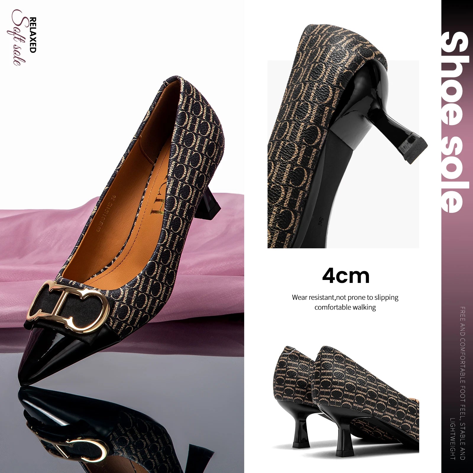 Zapatos de Tacón Clásicos con Estampado para Mujer — Punta Fina