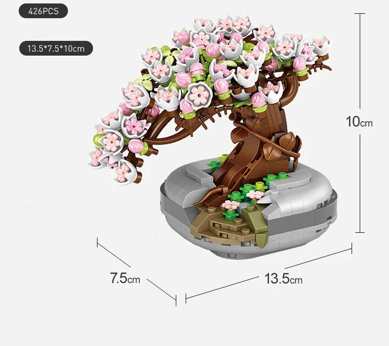 LOZ-1661 serie de plantas, bloque de construcción de simulación, maceta, cerezo suculento, modelo para el hogar, decoración, juguete de bloques de construcción para niña