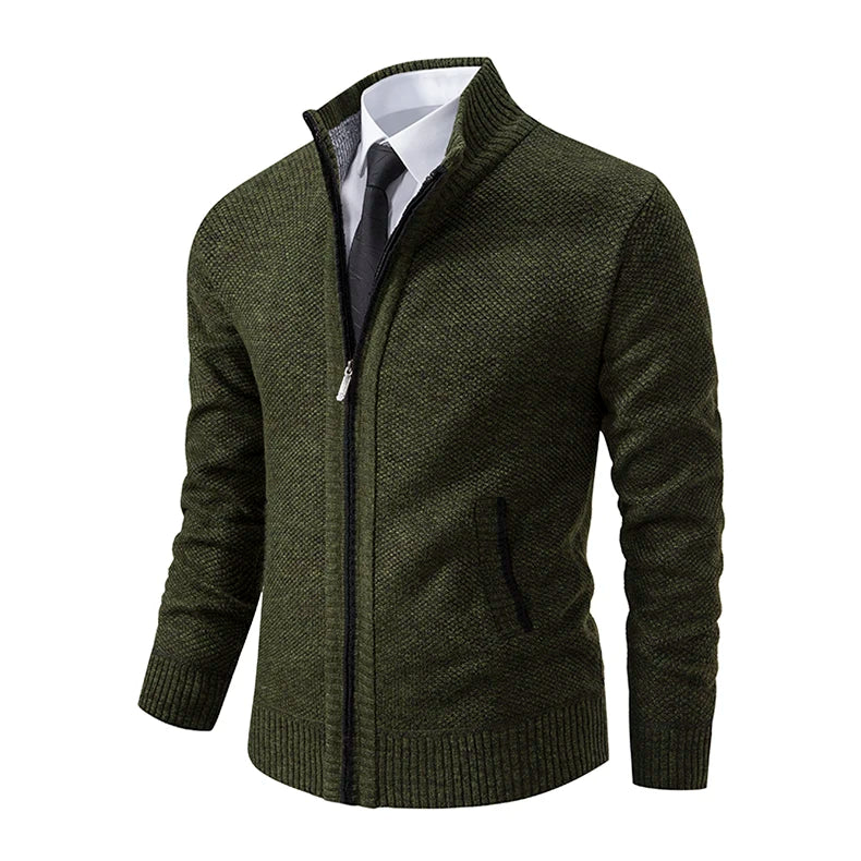 Buzo Cárdigan con Cremallera para Hombre – Cuello Alto y Forro Polar