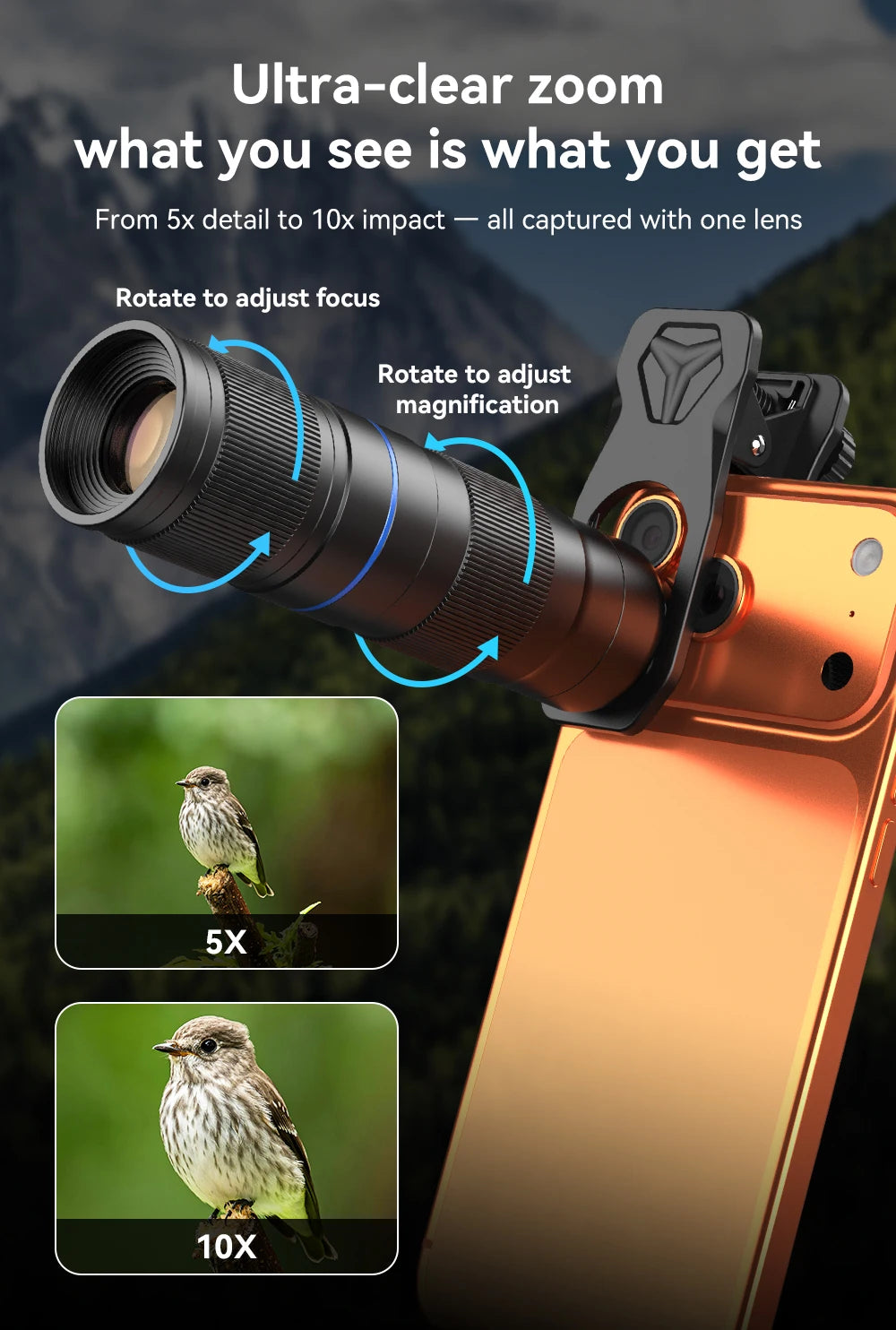 Teleobjetivo Zoom 5x-10x APEXEL para Smartphone