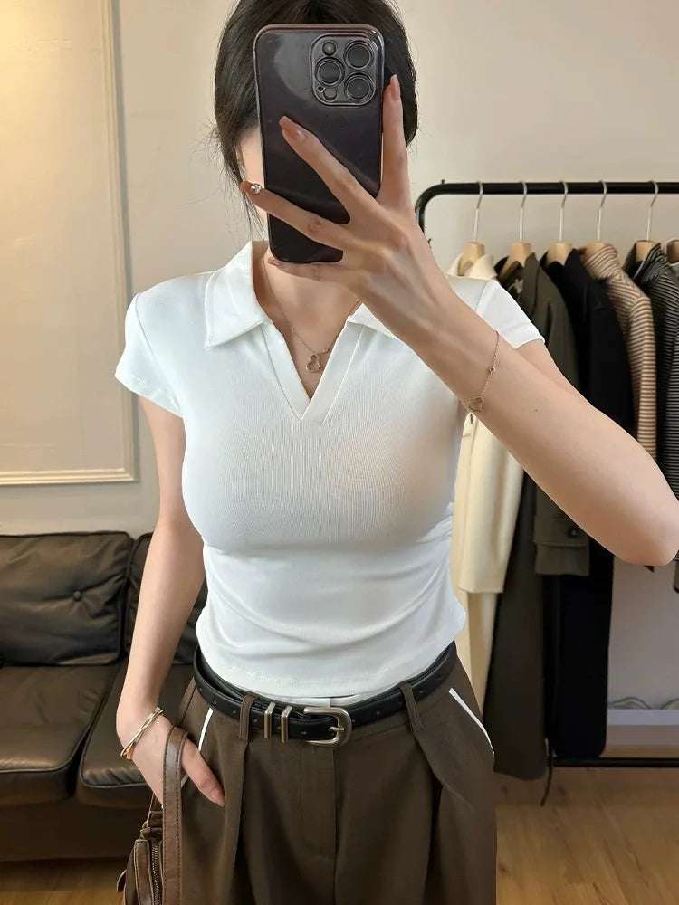 Camiseta Básica Ajustada de Algodón para Mujer