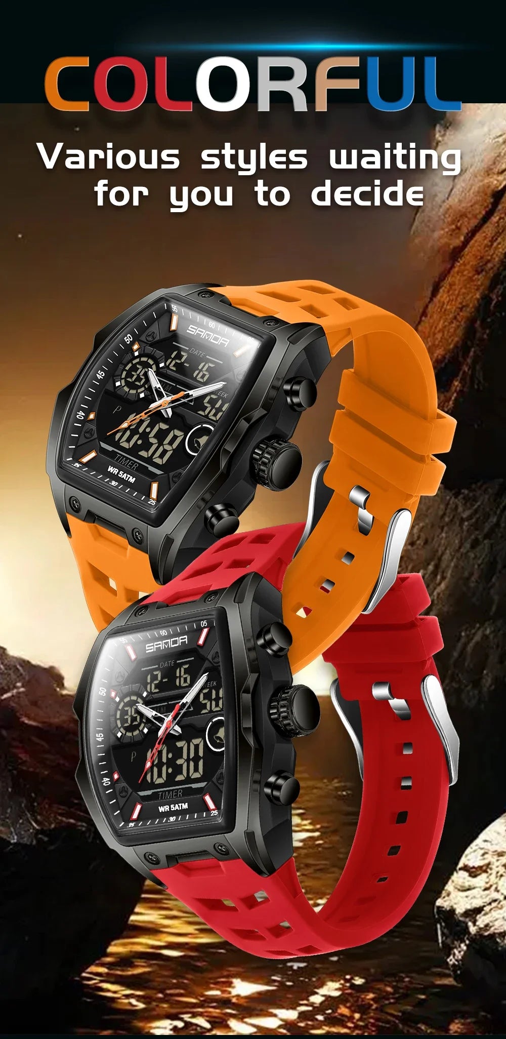 Reloj Deportivo Digital SANDA 6235 para Hombre con LED y Pantalla Dual
