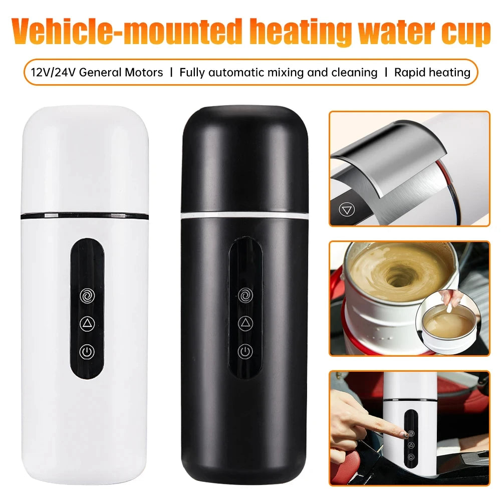 Hervidor eléctrico portátil de 420ml, taza calefactora para coche, 304 LED, Control inteligente de temperatura, calentador, taza agitadora, botella calefactora, taza mezcladora