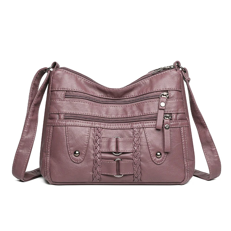 Bolso bandolera retro con múltiples bolsillos, bandolera de piel sintética suave, bolso de mujer, con correa ajustable para el hombro