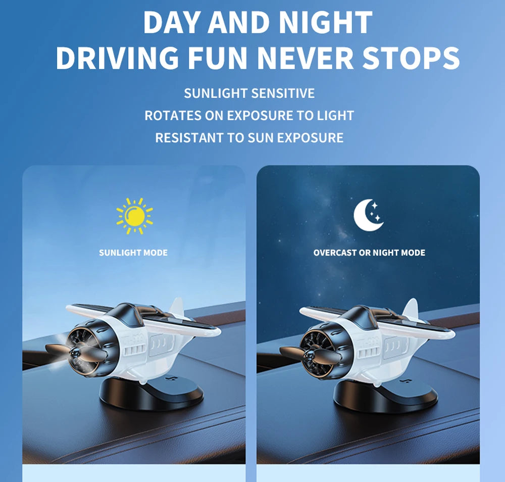Mini avión con energía Solar, fragancia sólida, consola central para coche, adorno para salpicadero 360 °   Aire más fresco giratorio para aviones creativos