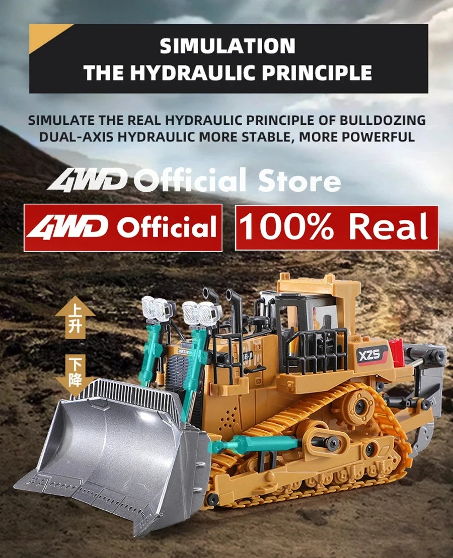 Excavadora, Volquete y Bulldozer RC 4x4 de Aleación, Vehículos de Construcción