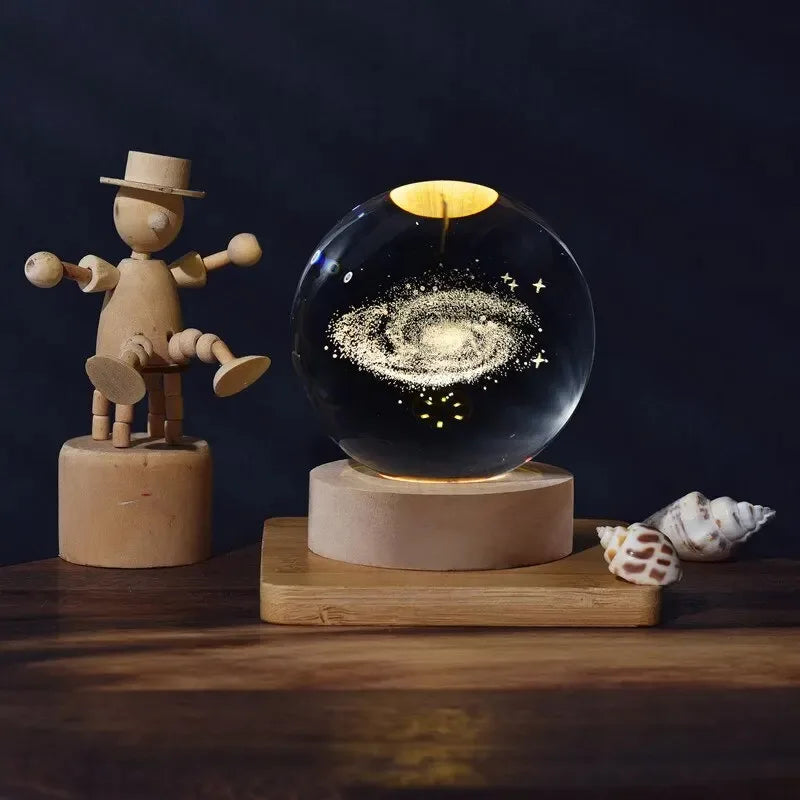Bola de cristal 3D, luz nocturna de planeta de cristal, sistema Solar grabado con láser, globo, astronomía, regalo de cumpleaños, decoración de escritorio para el hogar