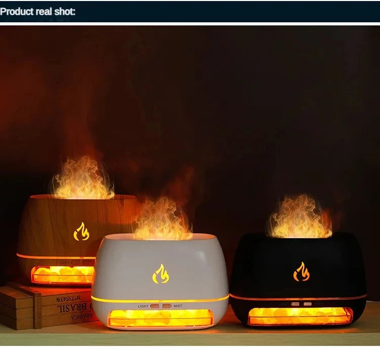 Nuevo Humidificador de aire con Aroma de fuego y llama 3D, piedra de sal de cristal del Himalaya, luz nocturna colorida, difusor de aceite esencial de aromaterapia