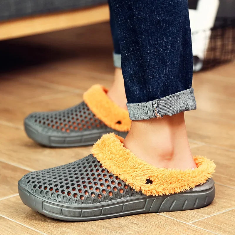 YRZL Zapatillas de invierno para hombre y mujer, zapatos cálidos para interiores, Pantoffels de algodón antideslizantes, zuecos informales, zapatillas de suelo para casa sin cordones para hombre