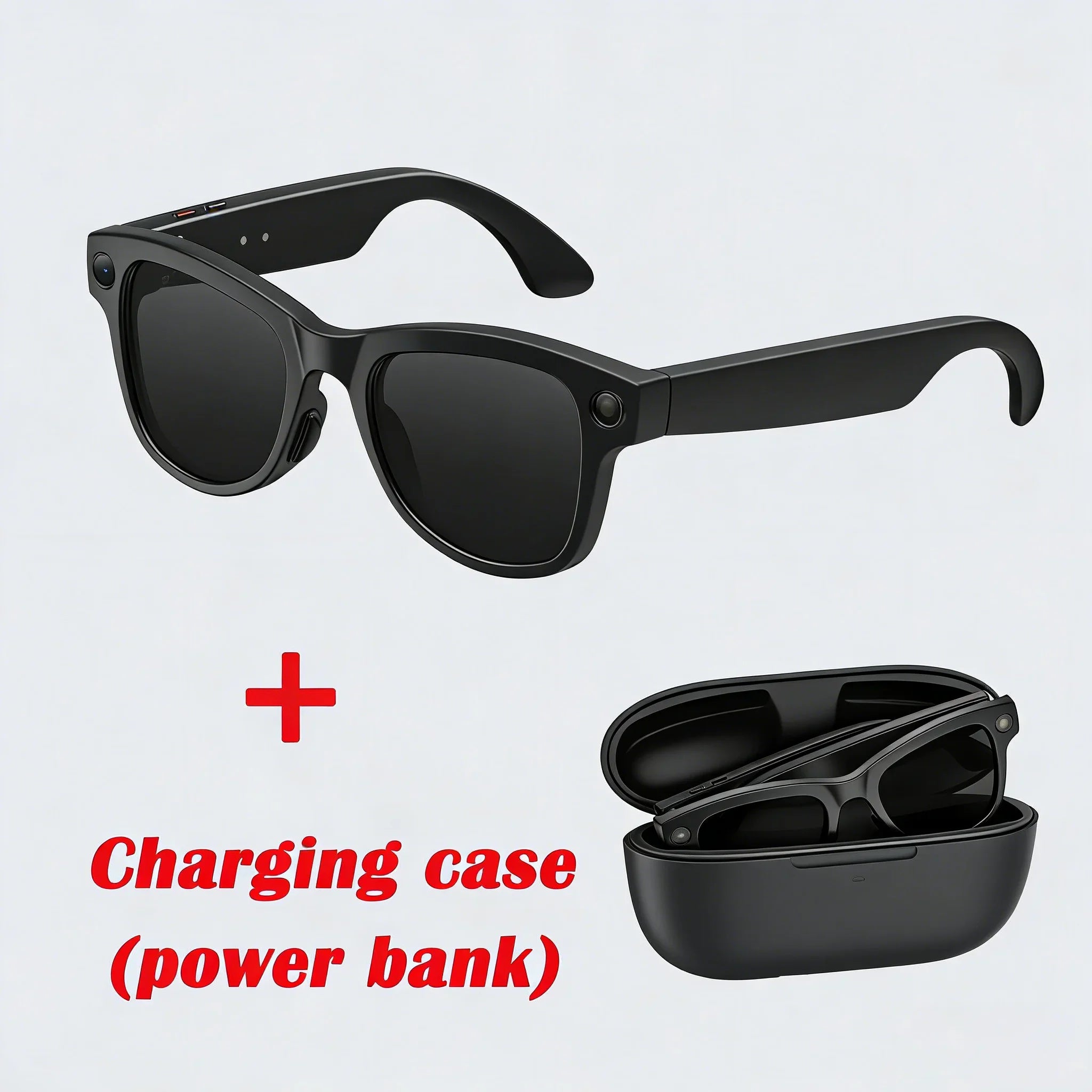 Lentes Inteligentes M02 con IA, Reproductor de Música con Llamadas Bluetooth, Cámara de 8MP, Traducción en Más de 100 Idiomas, Lentes de Sol con Caja de Carga