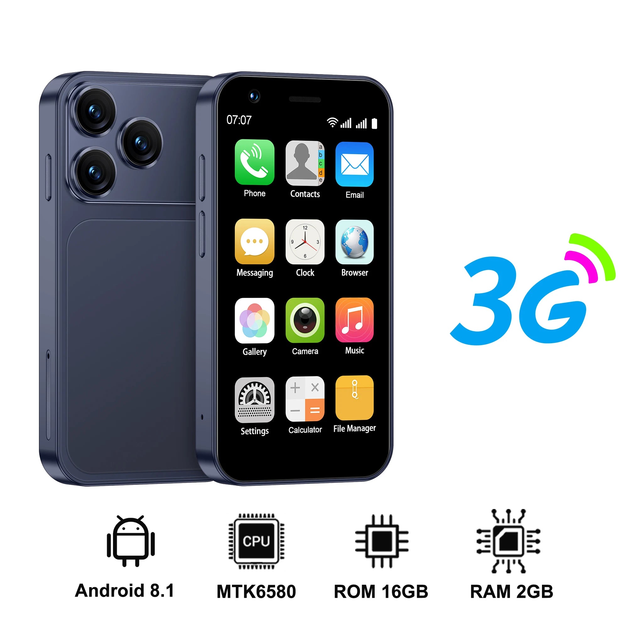 SERVO 18SE Mini Smartphone, pantalla HD de 3,0 pulgadas, 3G WCDMA, 2GB + 16GB, GPS Android, teléfono móvil pequeño, modo de reposo Dual SIM, Play Store