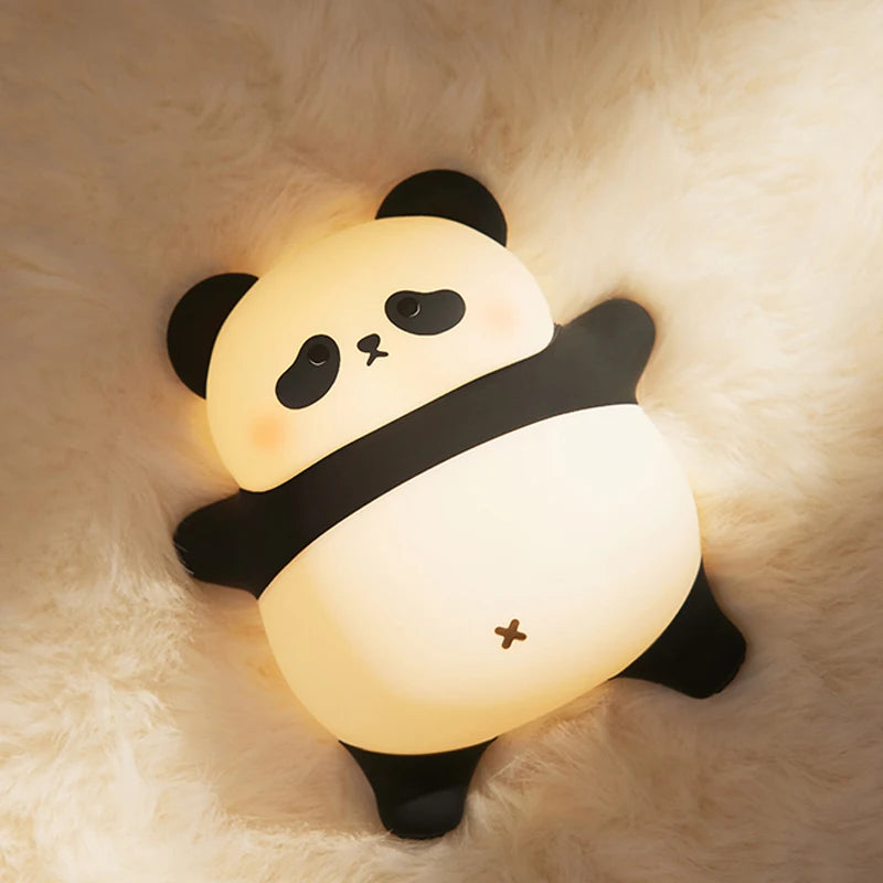 Lámpara Nocturna LED Panda Silicona Táctil USB Niños