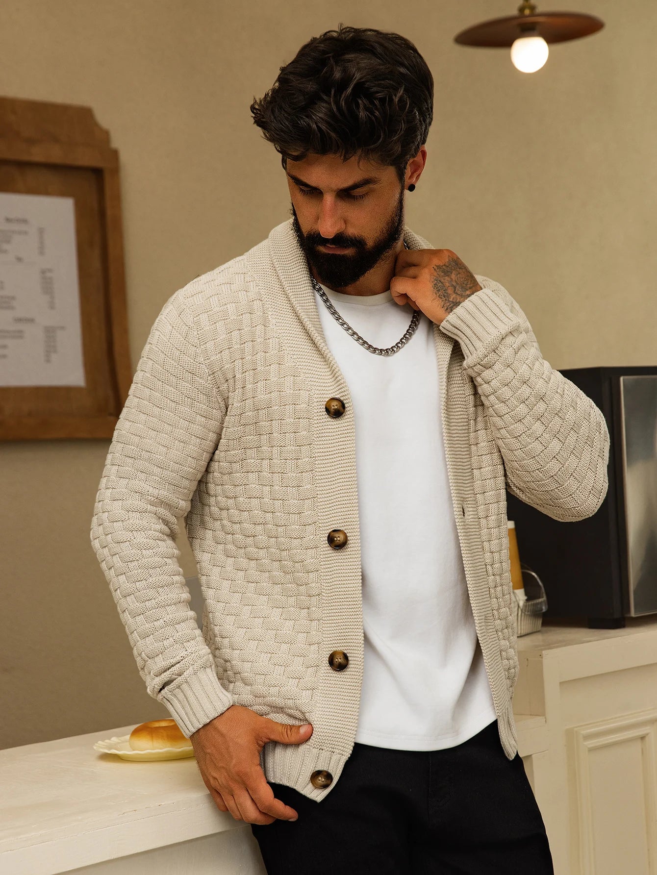 Cárdigan de otoño e invierno para hombre, suéteres cálidos de punto con frente abierto, jersey de manga larga con cuello en V en color sólido para hombre