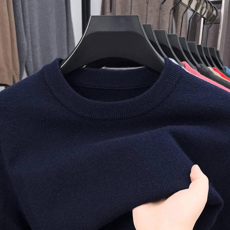 2025 nuevo suéter Casual para hombre, suéter tejido de manga larga con cuello redondo, Top versátil de moda con patrón de diamante