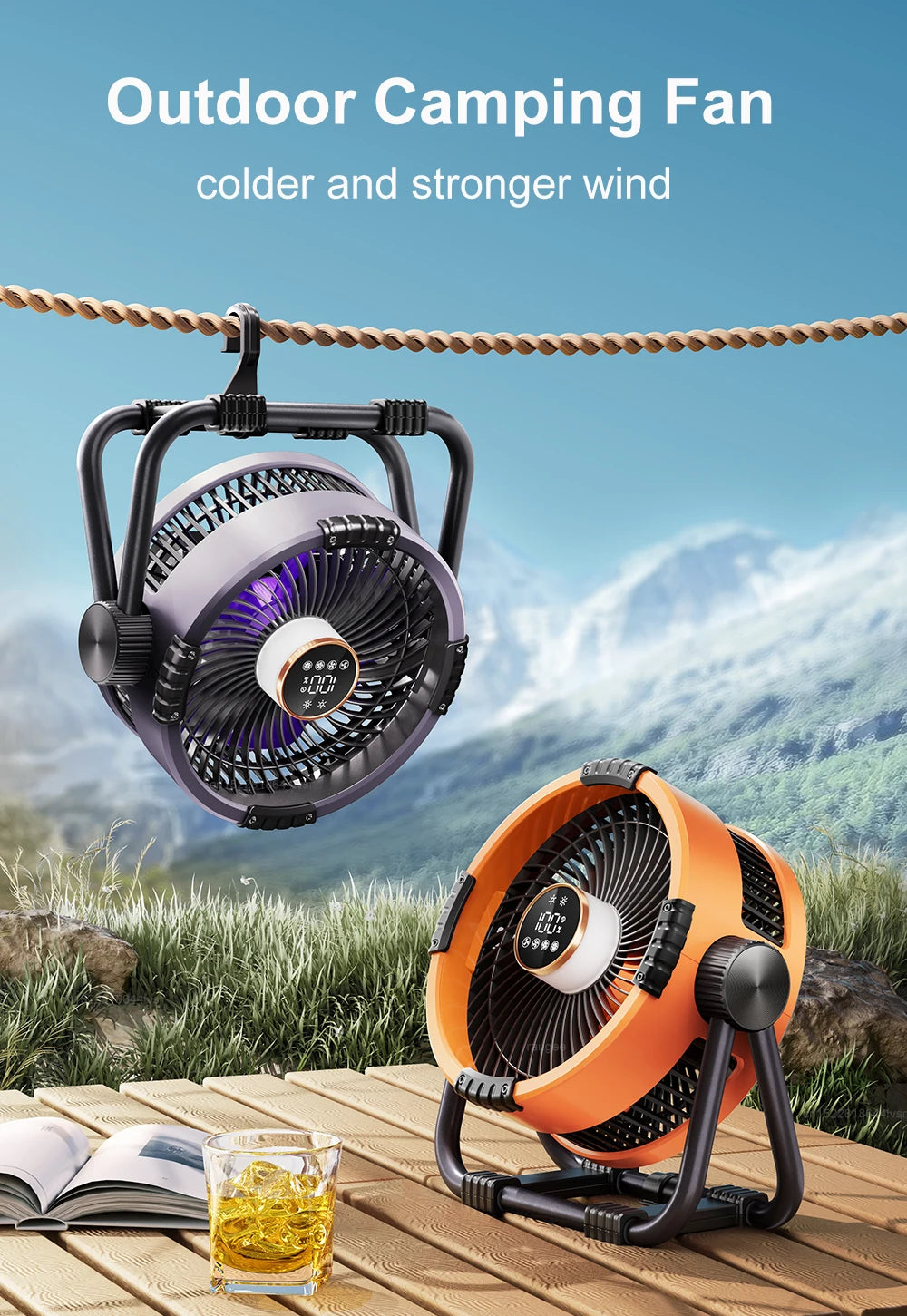 Ventilador de Camping Portátil Recargable con Luz LED