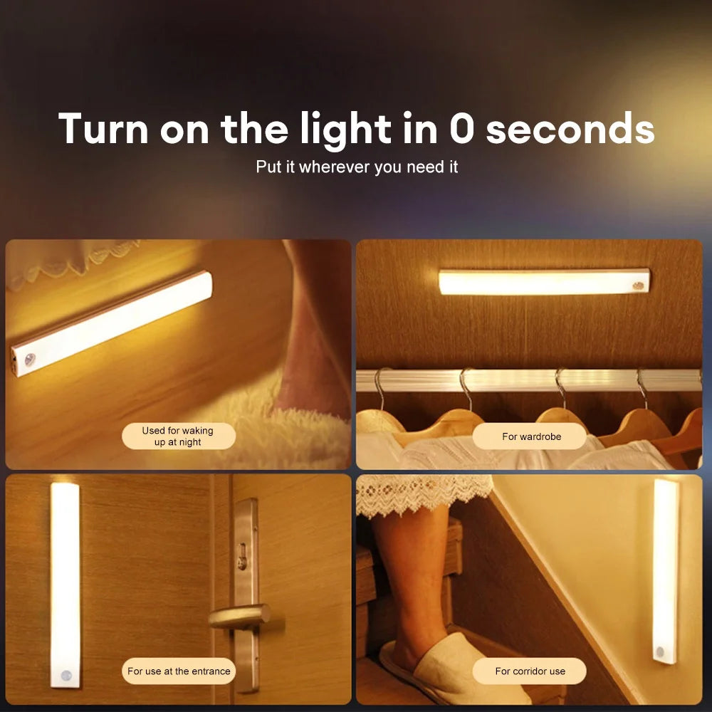 Barra de luz LED con Sensor de movimiento, luz nocturna inalámbrica para debajo del gabinete, cocina, armario, iluminación, armario