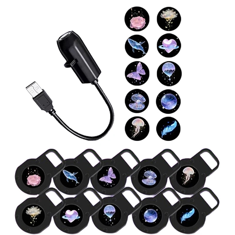 Proyector LED USB /KQM/, Lámpara de Proyección LED, Luz Nocturna de Proyección de Sueños LED, Proyector LED con 10 Patrones