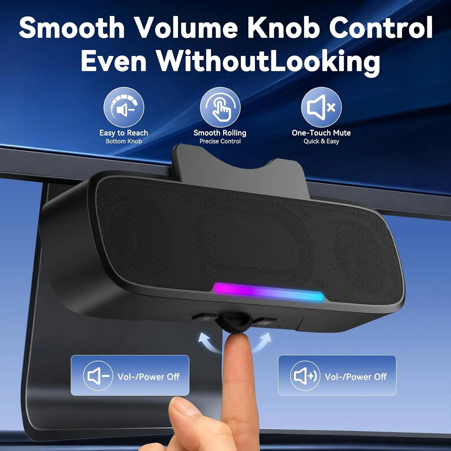 Barra de Sonido USB y Bluetooth para PC, Alimentada por USB con Altavoz y Bluetooth para Conexión a Teléfonos Inteligentes, Se Fija a Monitores