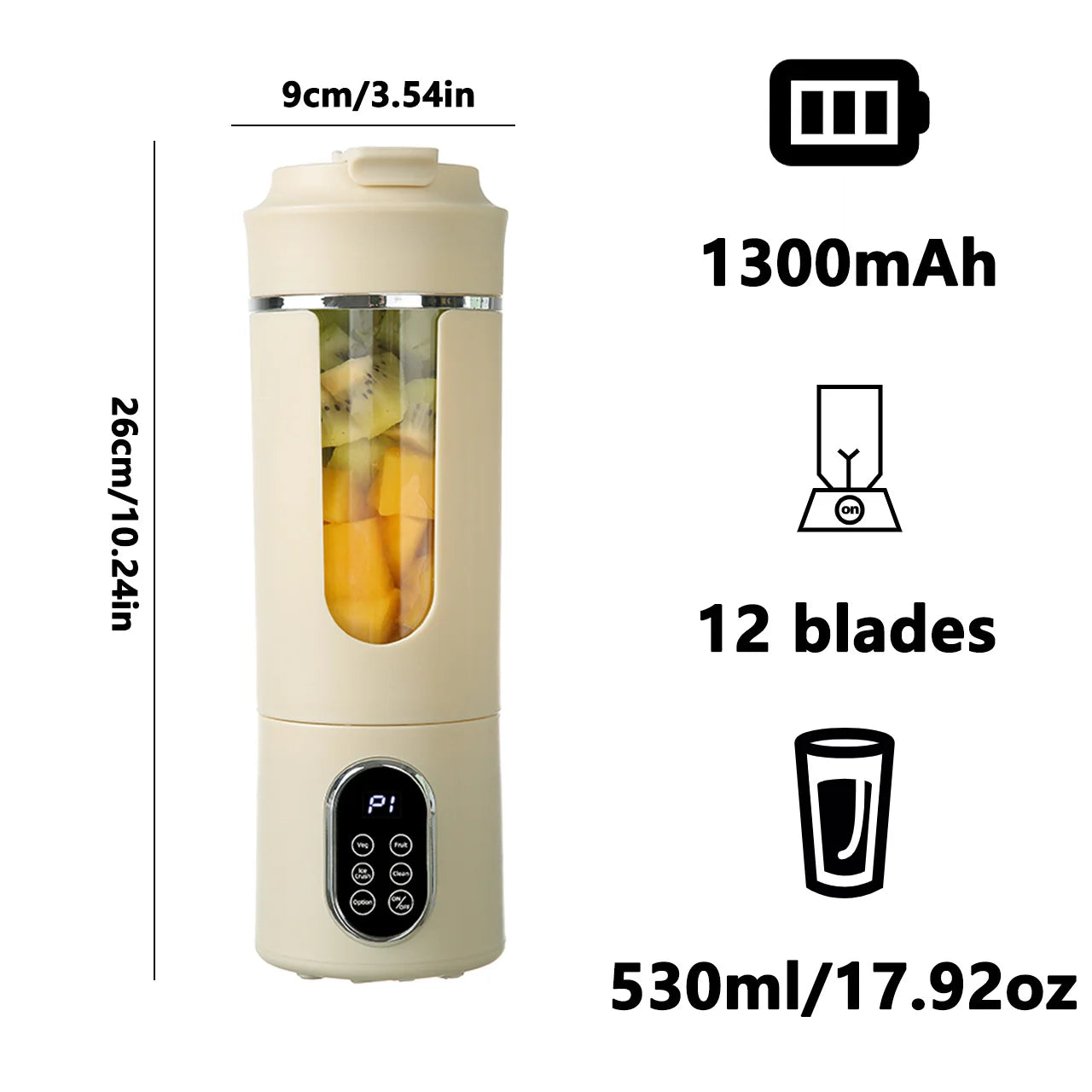 Exprimidor de Cítricos Portátil USB con 12 Cuchillas