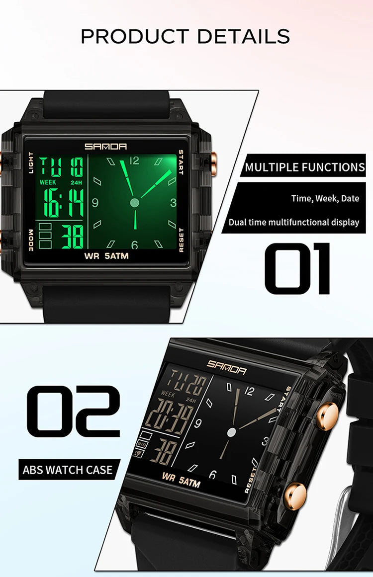 Reloj Digital SANDA Deportivo para Hombre Multifunción Luminoso