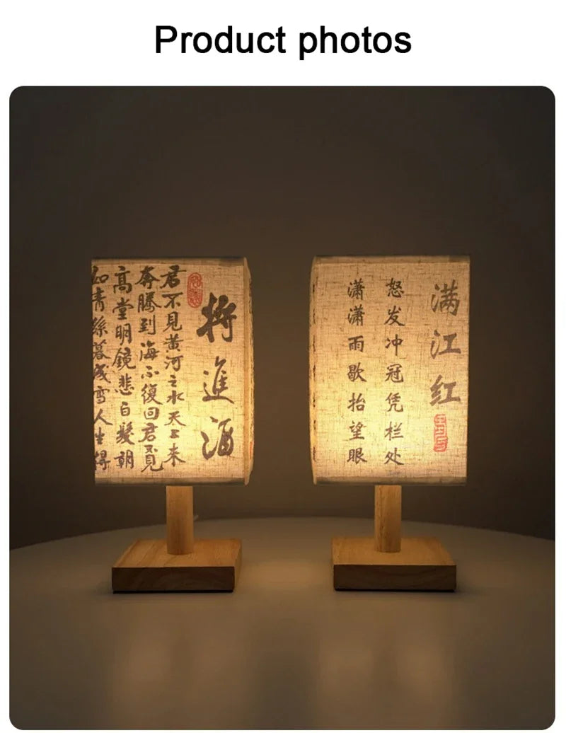 Lámparas de mesa de decoración LED, enchufe regulable Simple, luz nocturna, pantalla de tela, luces cuadradas para dormitorio, mesita de noche de estilo chino