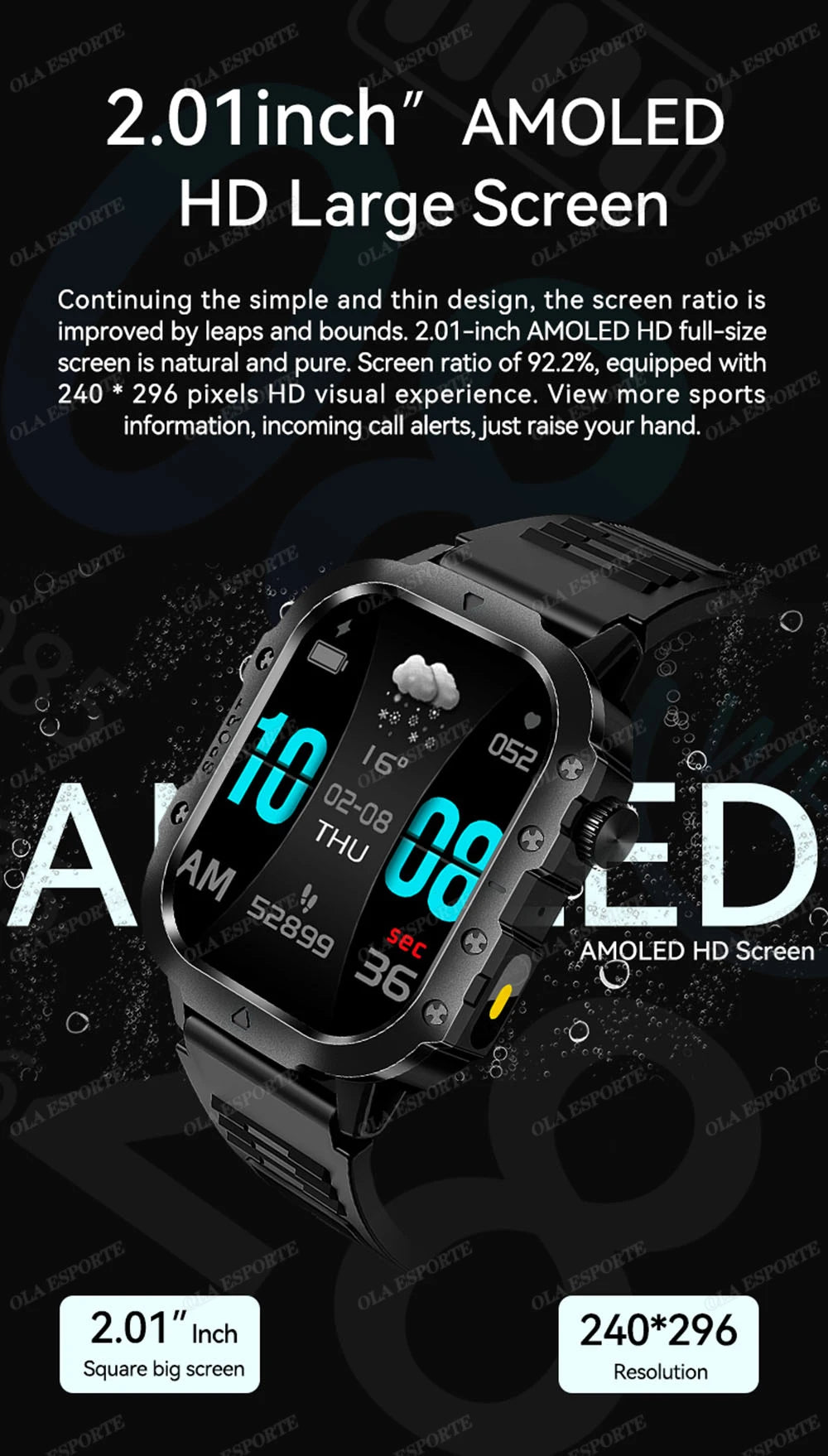 Nuevo Reloj Inteligente Militar para Hombre IP67 3ATM, Monitor de Actividad Física para Deportes al Aire Libre, Monitor de Presión Arterial, Llamadas BT, GPS, Smartwatch Hw12
