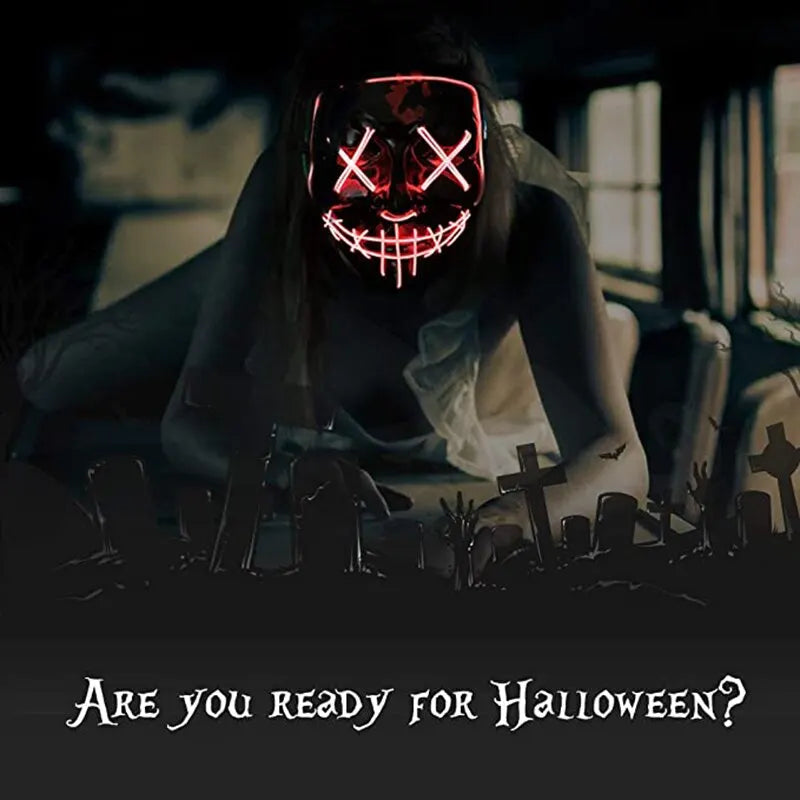 Máscara de purga Led de neón para Halloween, máscaras para fiesta de disfraces, máscara de terror ligera para crecer en la oscuridad, máscara brillante
