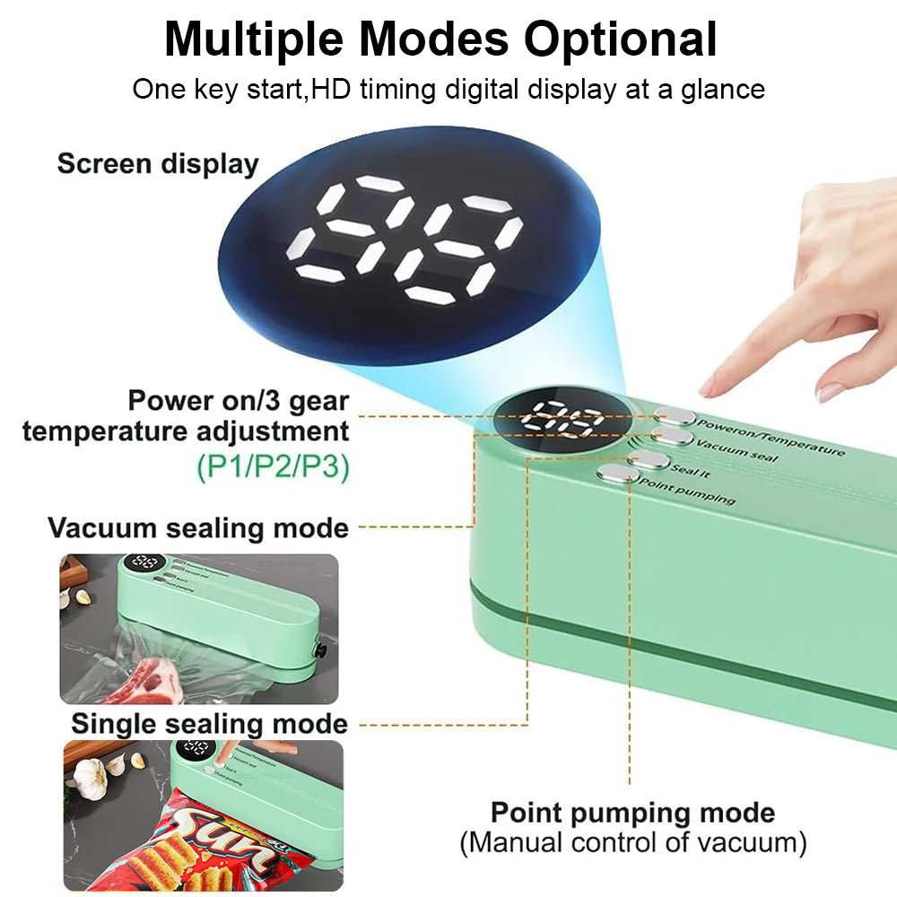 Sellador al vacío portátil multifuncional con pantalla digital y USB