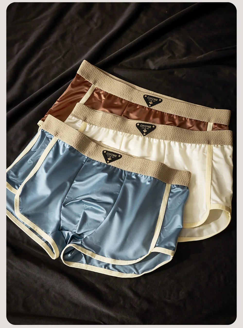 3 unids/pack de lujo sólido tipo satén Boxer hombre fresco 10A seda antibacteriana bolsa en forma de U bragas de hombre calzoncillos de cintura alta elástica