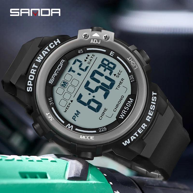 Reloj Digital SANDA 2140 Chrono para Hombre, 5 Bar Multifunción Deportivo