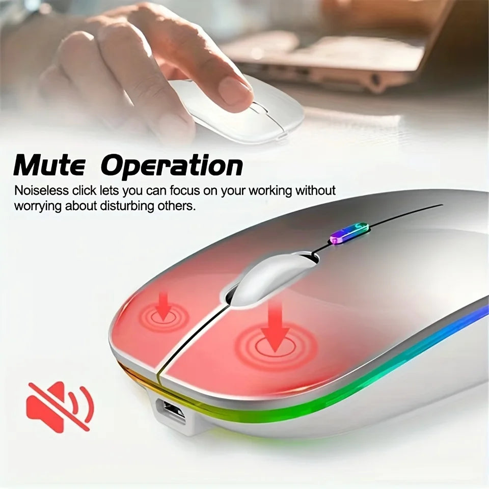 Ratón inalámbrico recargable con retroiluminación LED Bluetooth con adaptador tipo C ratón para juegos adecuado para MAC/portátil/PC/Windows
