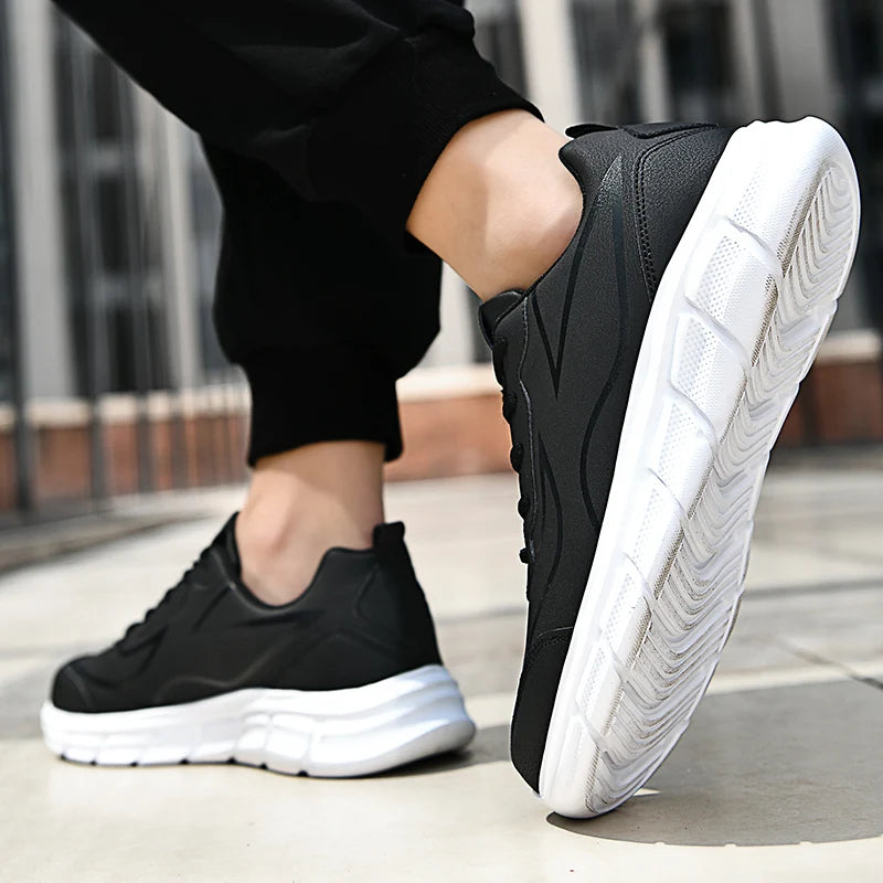 YRZL, zapatillas para correr negras, zapatillas deportivas impermeables de cuero, zapatillas deportivas resistentes al desgaste para hombres, zapatos deportivos para caminar, zapatos cómodos para hombres