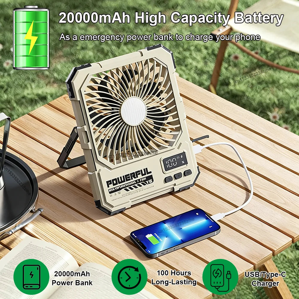 Ventilador de Techo para Acampar 20000mAh con Luz