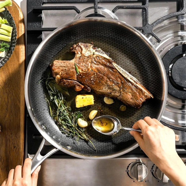 Sartén de acero inoxidable con tapa, sartén antiadherente de panal, sartén no tóxica, sartenes para tortilla de huevo, utensilios de cocina JT561
