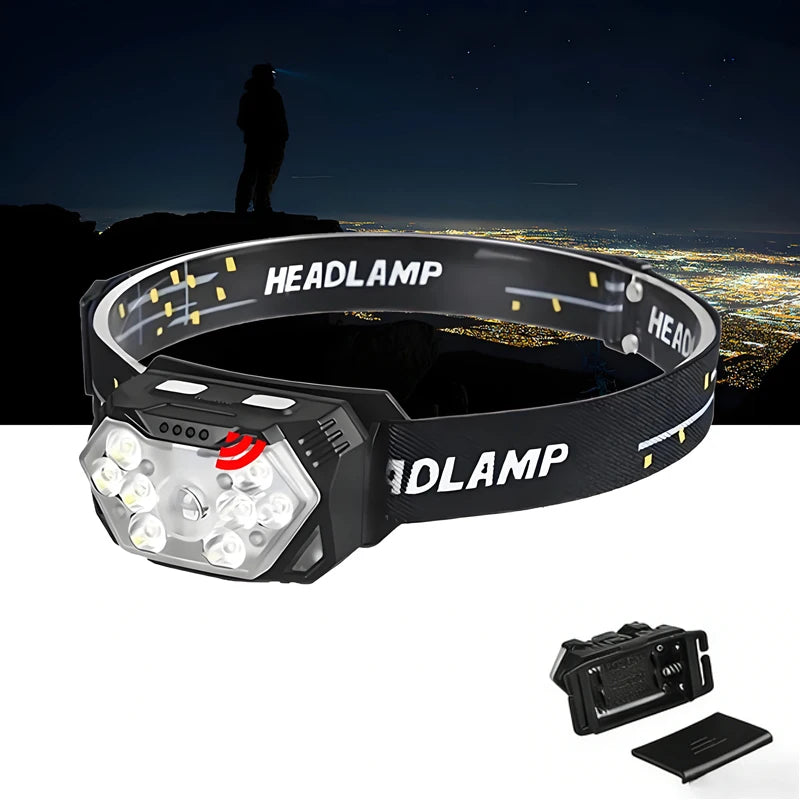Linterna frontal 9 LED potente y portátil para camping y pesca